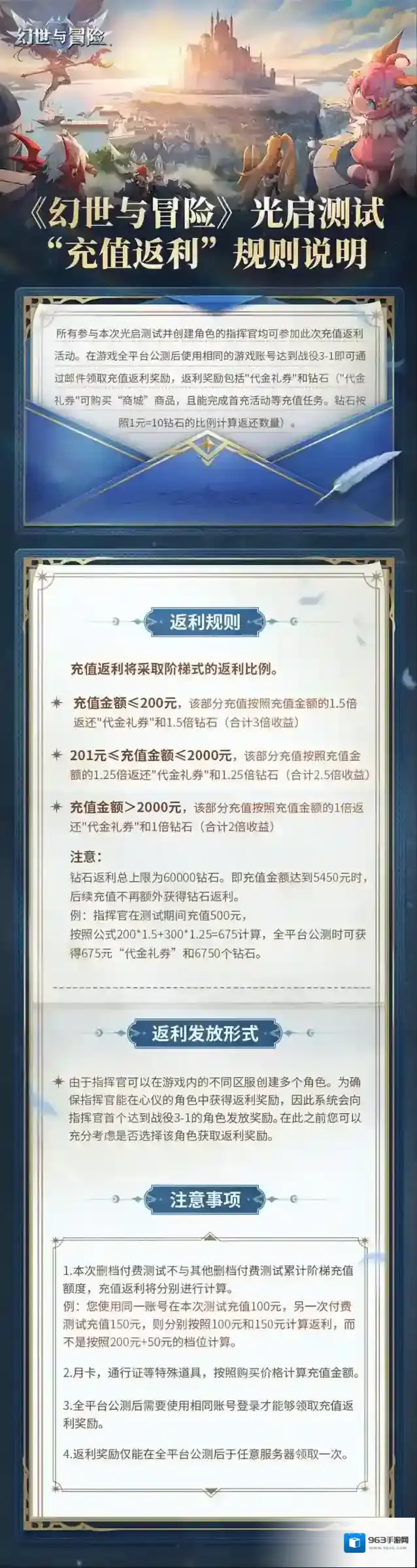 幻世与冒险光启测试“充值返利”规则说明