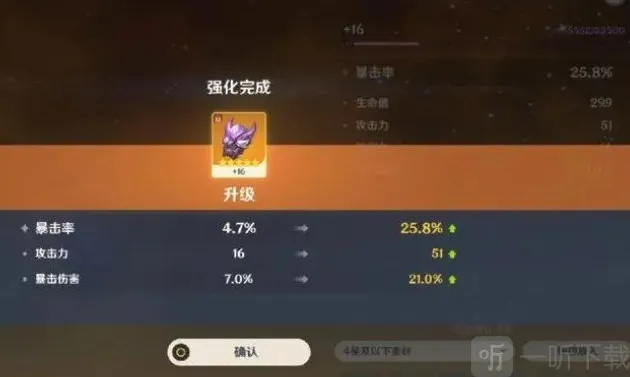 原神圣遗物强化一次加多少属性 圣遗物强化加成介绍